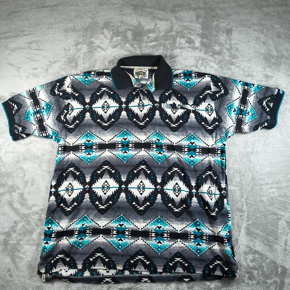 Vintage Cumberland Outfitters Polo Shirt Mens XL Aztec Southwest Geometric 90s